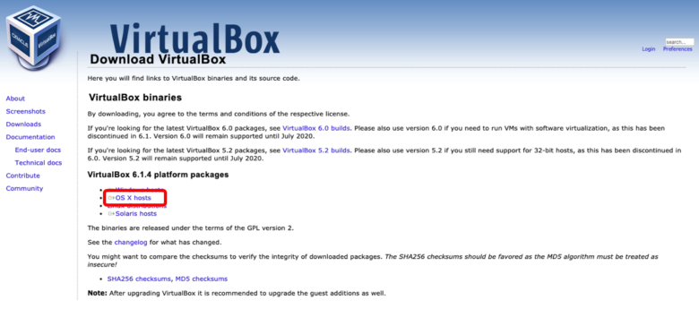 VirtualBoxのインストール